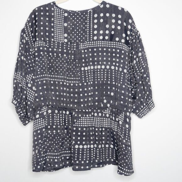 Harve Bernard Wrap Blouse Plus Size 2X Blue Circles Gold Specks NR HBW789P - Picture 2 of 8